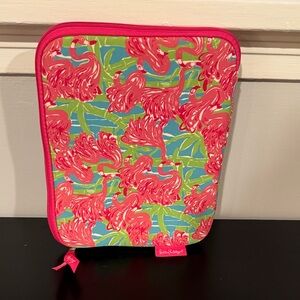 Lilly Pulitzer Neoprene iPad Tablet Pink and Green Flamingo Soft Zip Pouch